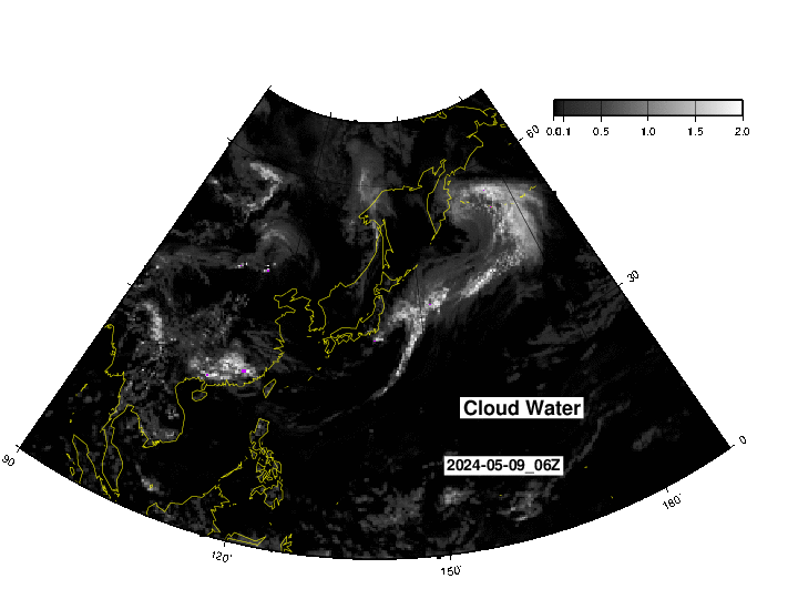 NOAA GFS 雲水量 東アジア