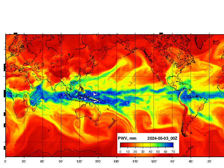 NOAA NCEP GFS グローバル可降水量マップ