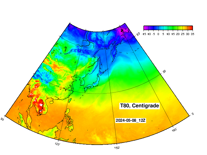 NOAA GFS 気温予報 東アジア