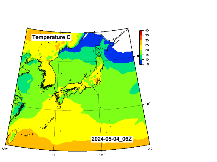 NOAA GFS 気温予報 日本