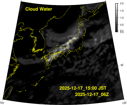 GFS forecast 24hr Cloud Water in Japan