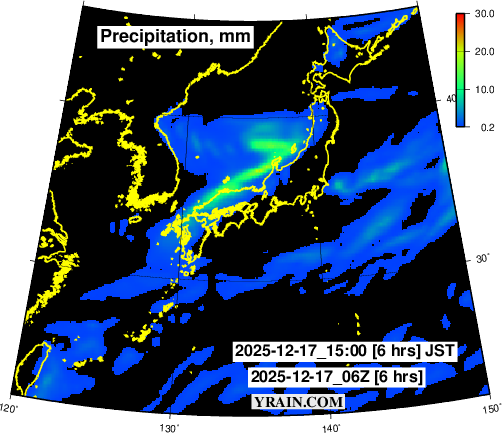GFS forecast 24hr Precipitation in Japan