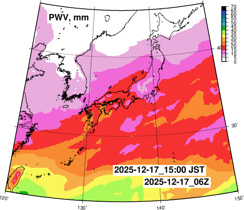 GFS forecast 24hr PWV in Japan