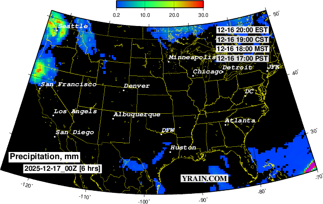 GFS forecast 30hr Precipitation in CONUS (Continental US)