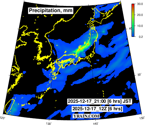 GFS forecast 30hr Precipitation in Japan