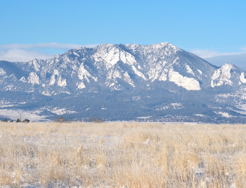 Plateau meadows and Flatirons mountains after new snow, Boulder, Colorado (February 2025)